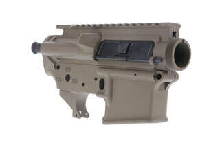 The Spikes Tactical Stripped AR15 lower and upper receiver set feature a flat dark earth Cerakote finish